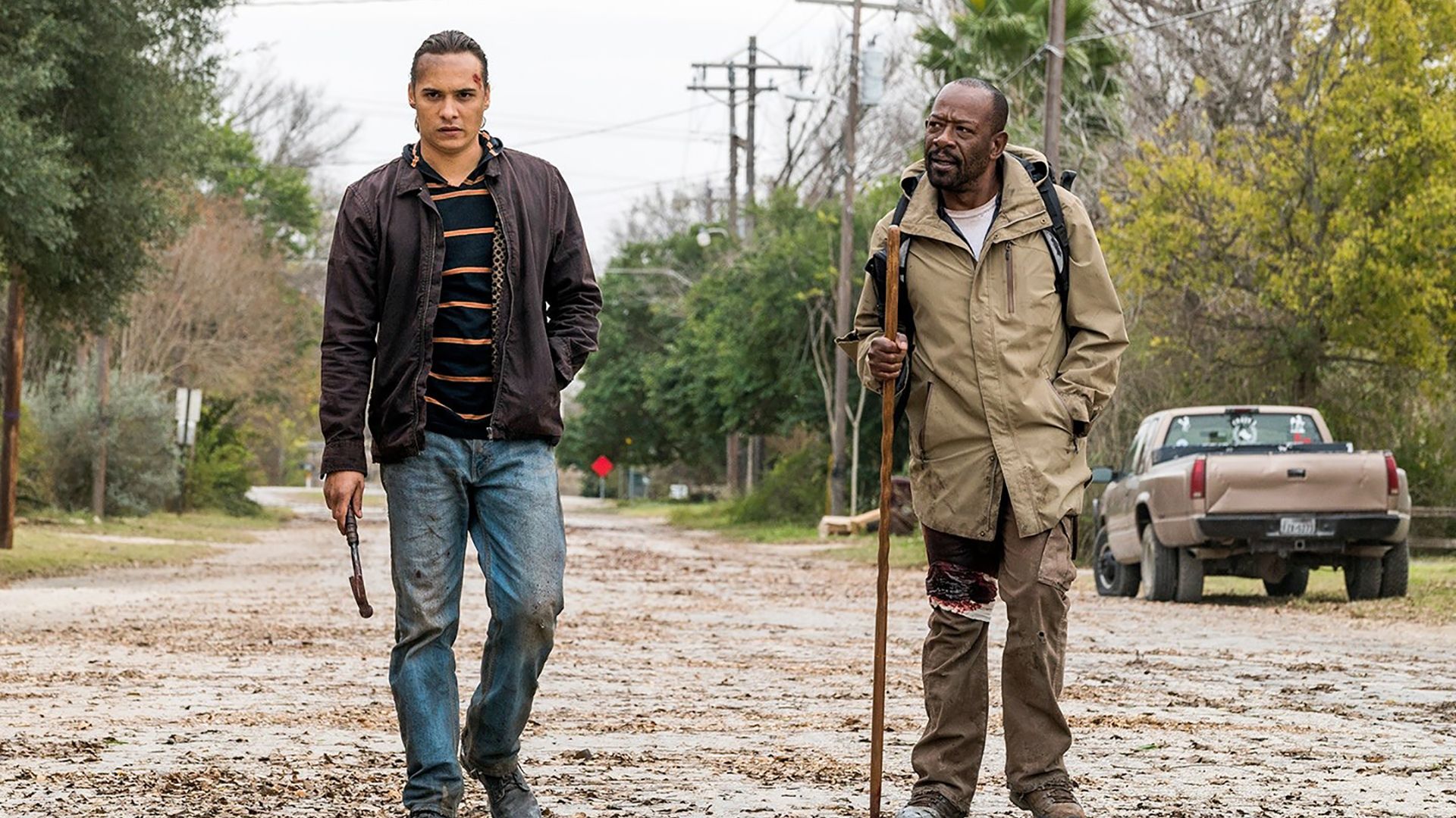 Nick and Morgan walking down the street in Fear the Walking Dead