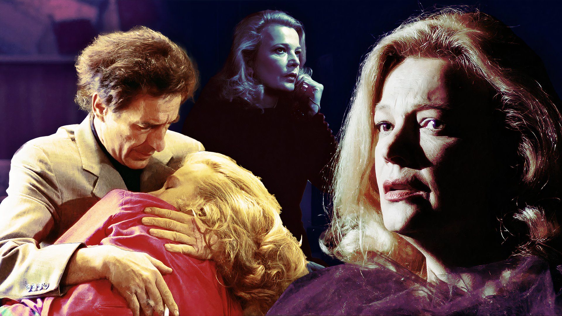 Edited photo of John Cassavetes and Gena Rowlands in Love Streams holding her in his arms 