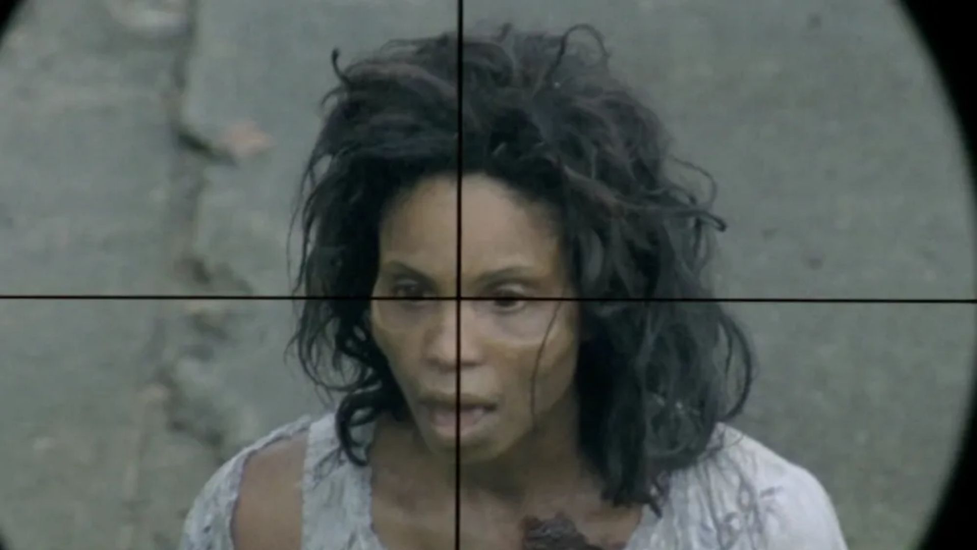 Morgan's wife in a scope in The Walking Dead