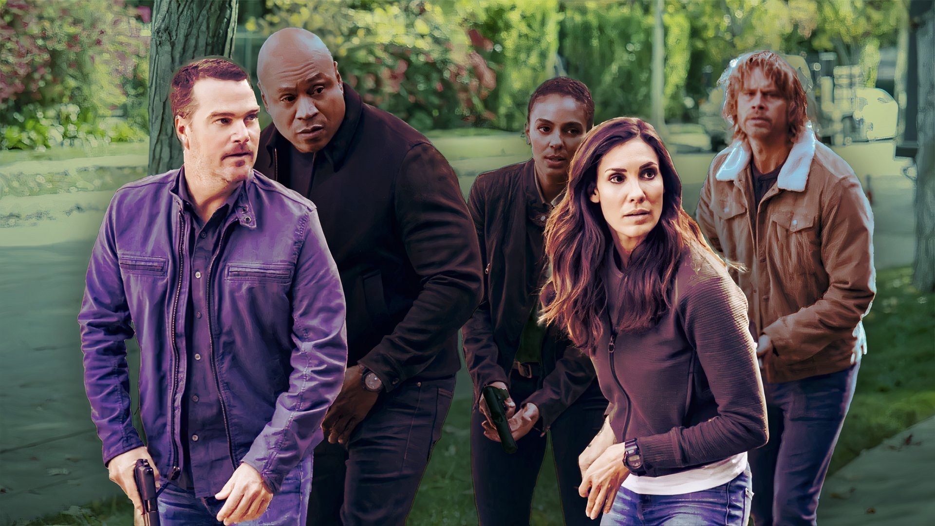 An edit of Daniela Ruah, LL Cool J, Eric Christian Olsen, Chris O' Donnell, and Andrea Bordeaux in NCIS: Los Angeles