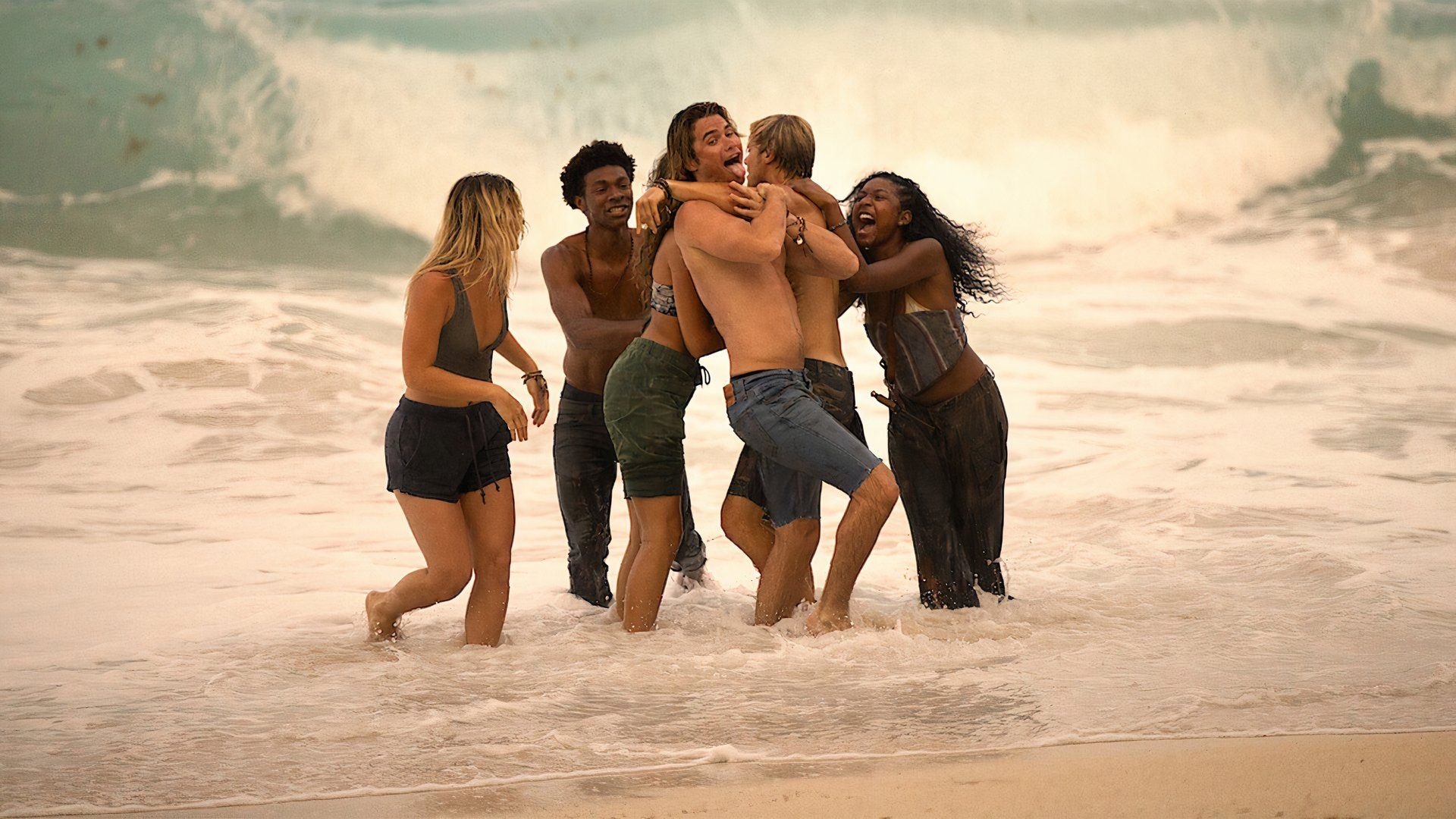 the Outer Banks main character hugging in the water