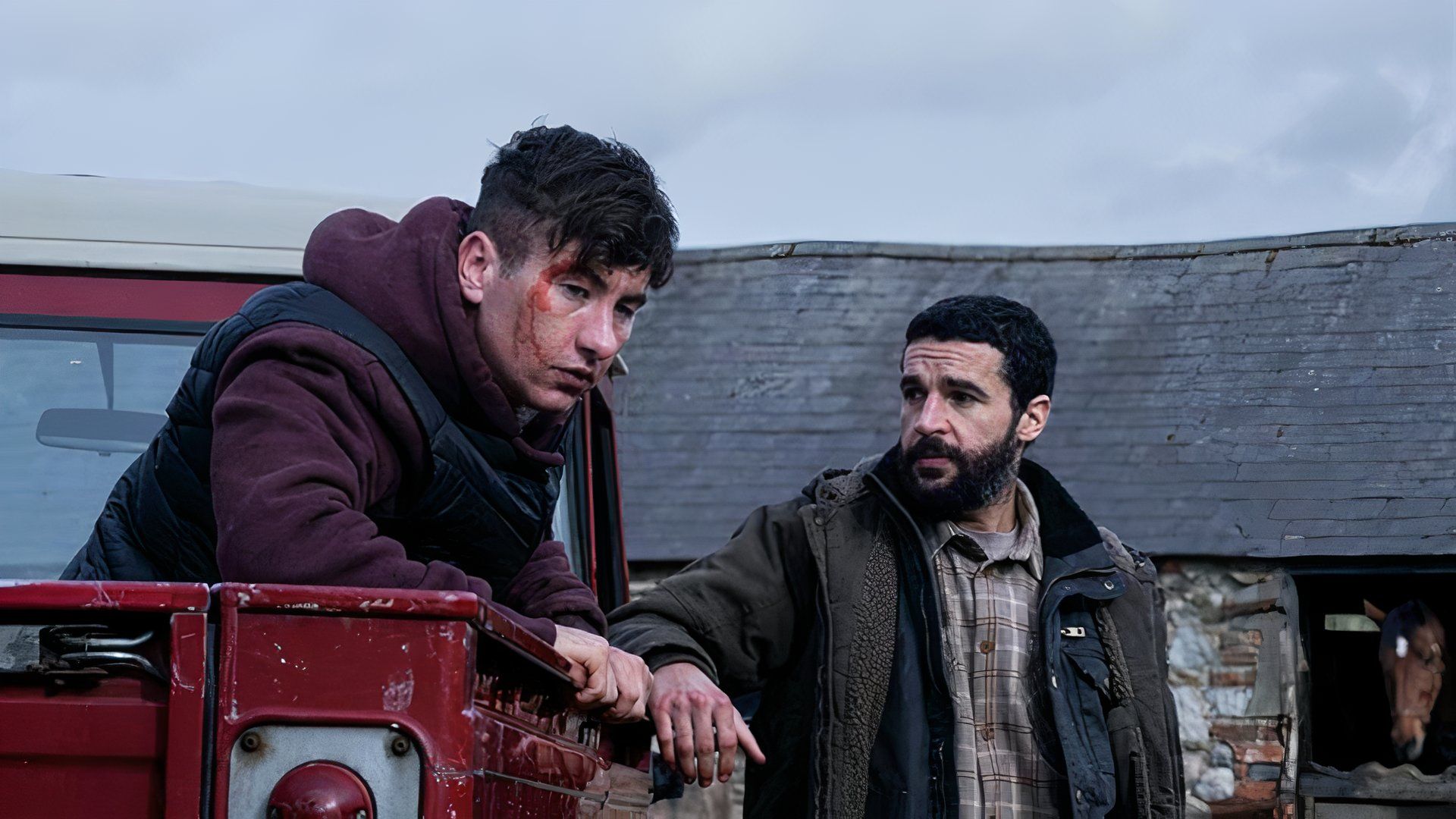 Bloody Barry Keoghan and Christopher Abbott in the movie Bring Them Down