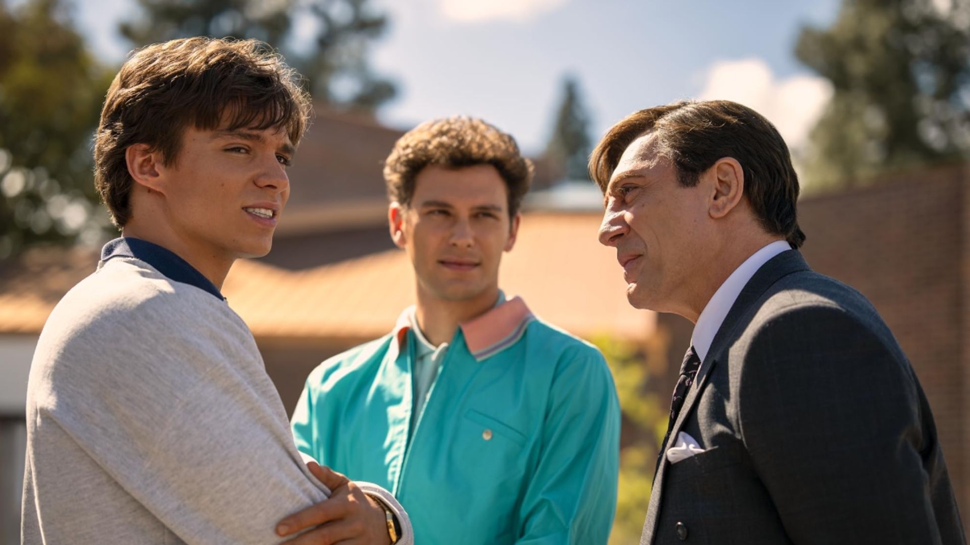 Javier Bardem, Cooper Koch, and Nicholas Chavez in Monsters_ The Lyle and Erik Menendez Story