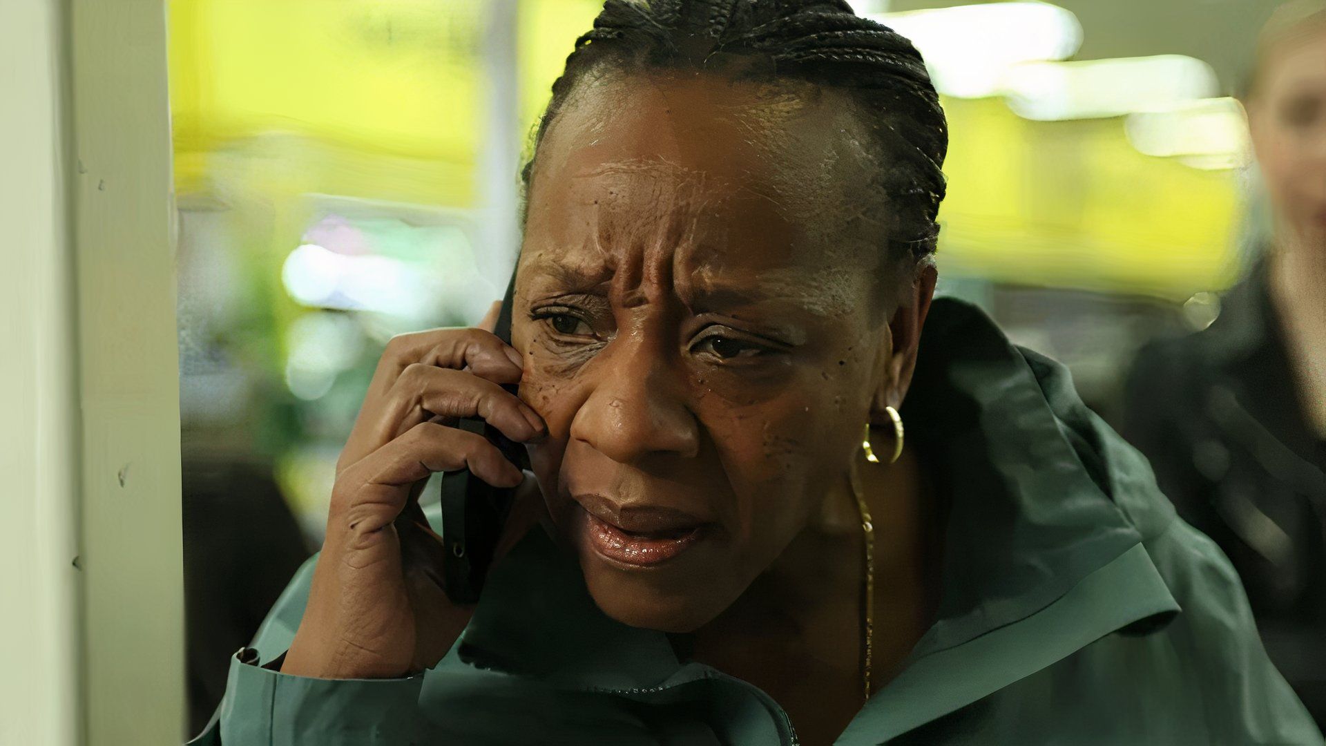 Marianne Jean-Baptiste on the phone in Mike Leigh's movie Hard Truths