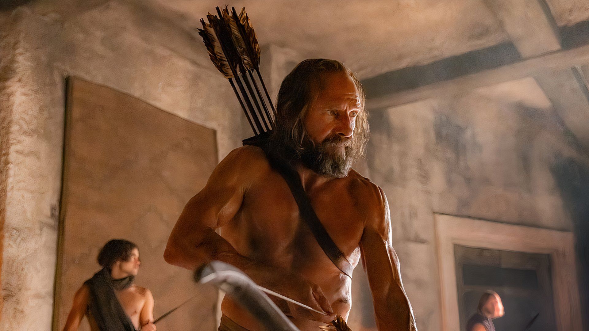 Ralph Fiennes with arrows in the movie The Return at TIFF 2024