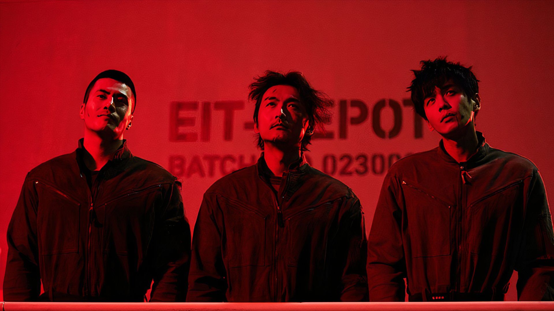 Three men in red in the TIFF movie Escape from the 21st Century