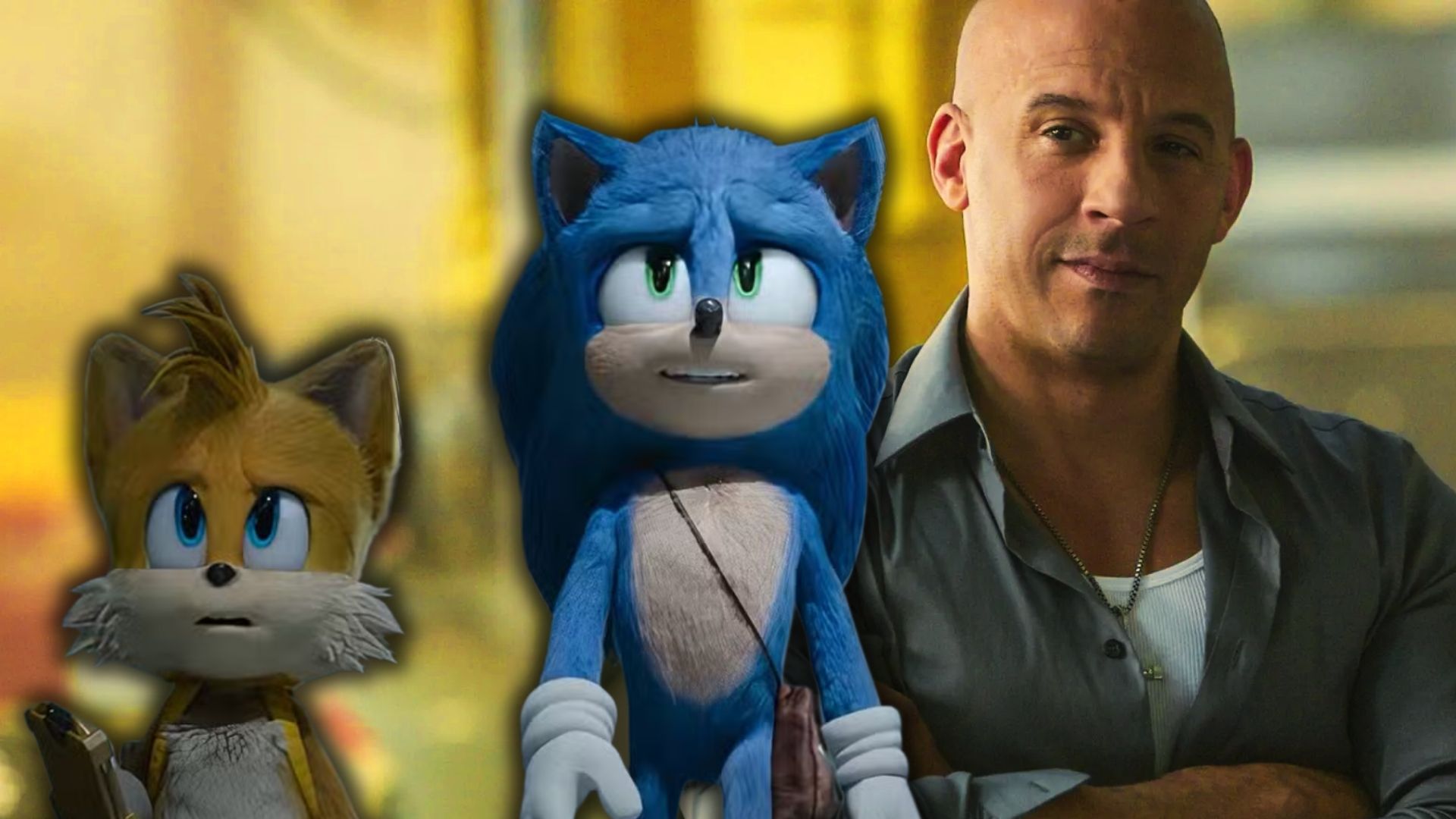 Sonic and Tails in front of Vin Diesel from Fast and Furious