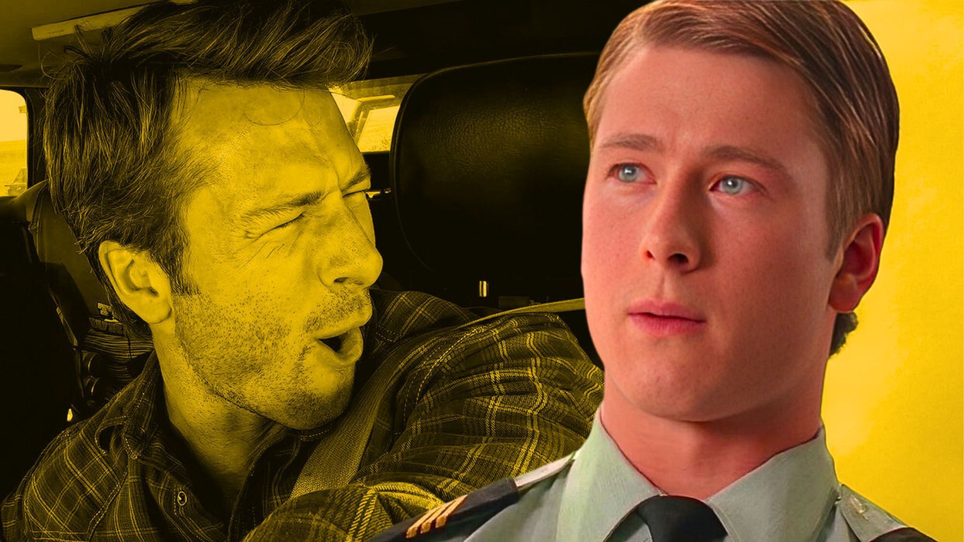 An edited image of Glen Powell in various roles