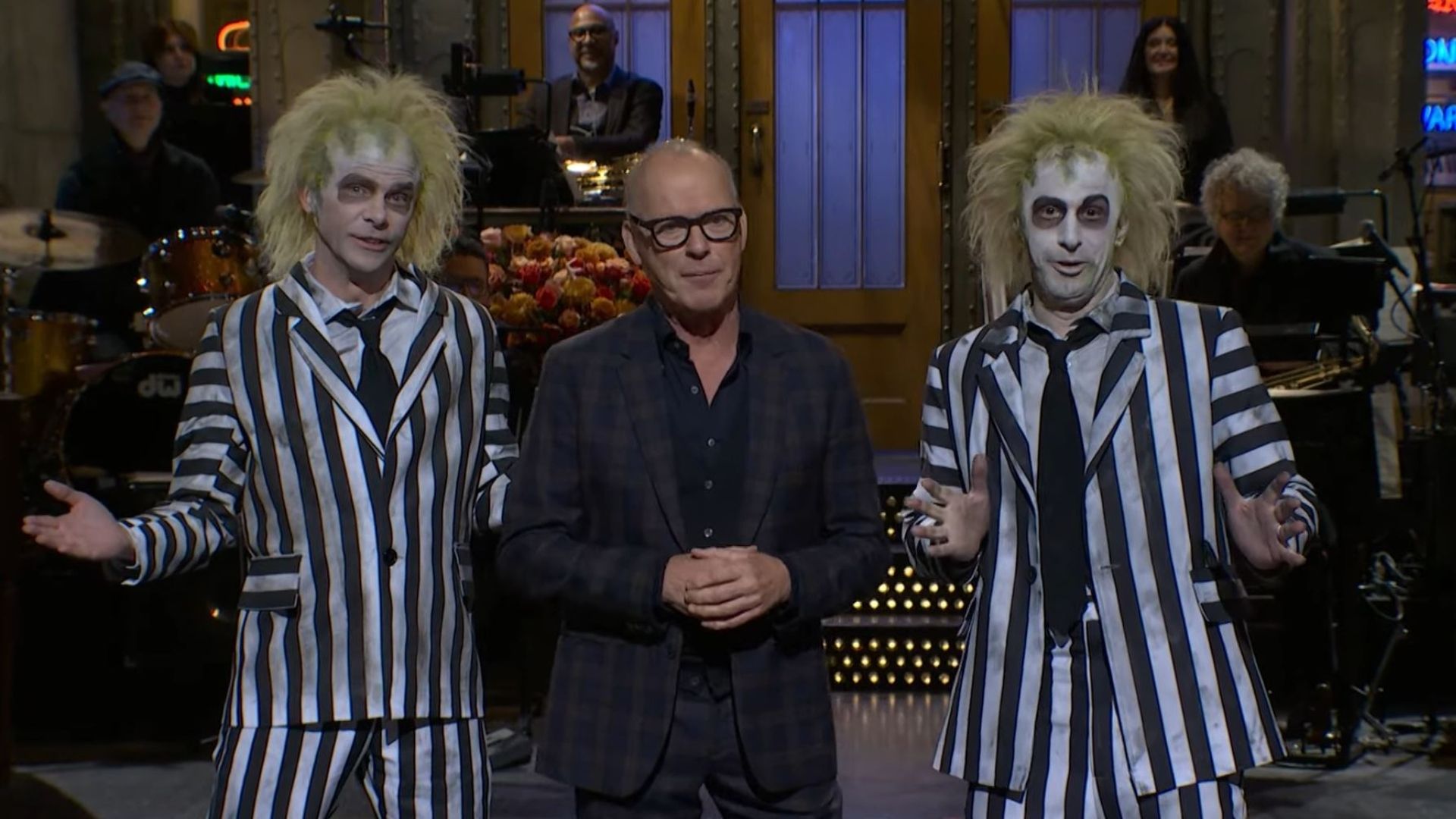 SNL Monologue Brings Michael Keaton Together With Andy Samberg and Mikey Days Beetlejuices