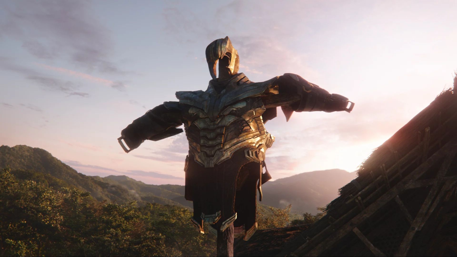 Thanos armor on a pole in Avengers: Infinity War