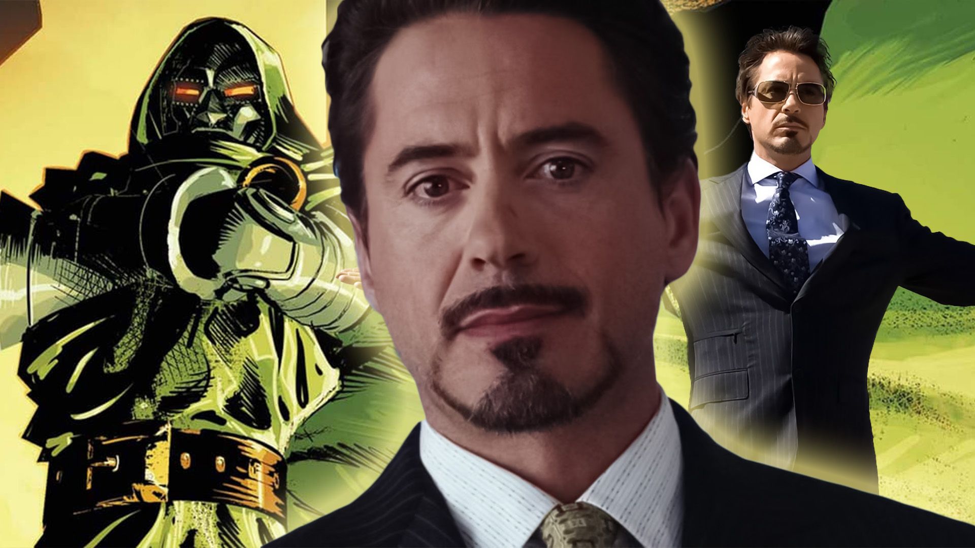 An edit of RDJ ( Robert downey jr) and comic art of dr doom