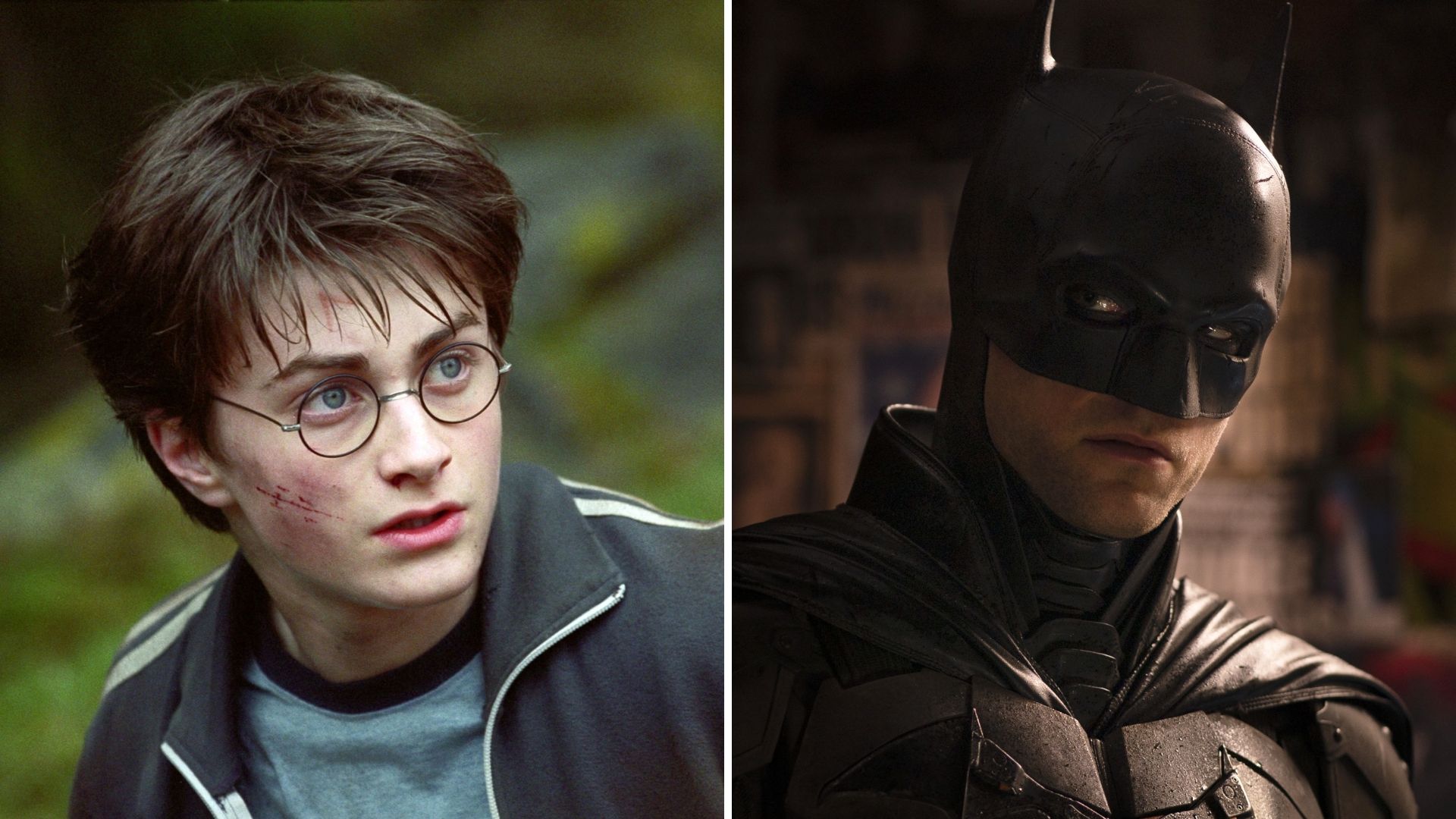 Daniel Radcliffe as Harry Potter opposite Robert Pattinson in The Batman