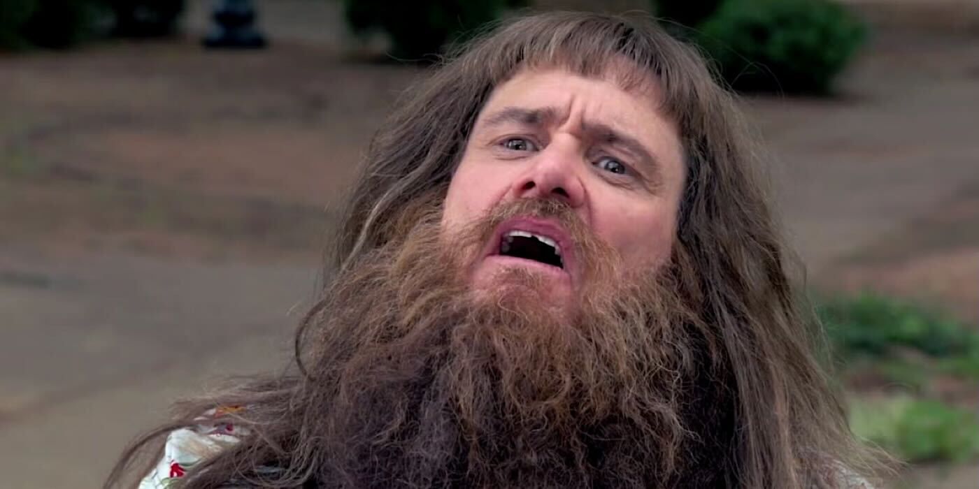 JIm Carrey as Lloyd Christmas with beard in Dumb and Dumber To