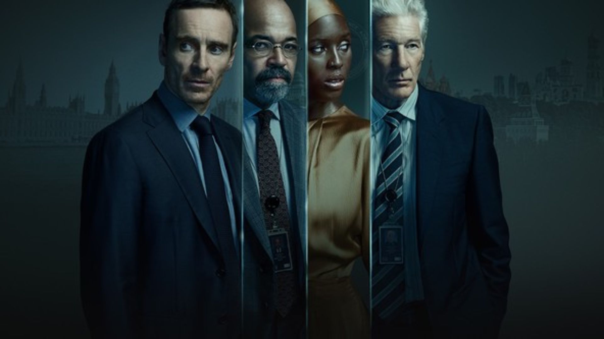 Michael Fassbender, Jeffrey Wright, Richard Gere, and Jodie Turner-Smith in the TV show The Agency