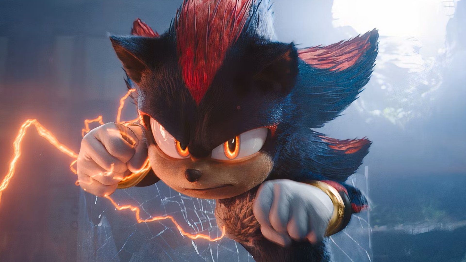 Shadow preparing to punch in Sonic the Hedgehog 3.