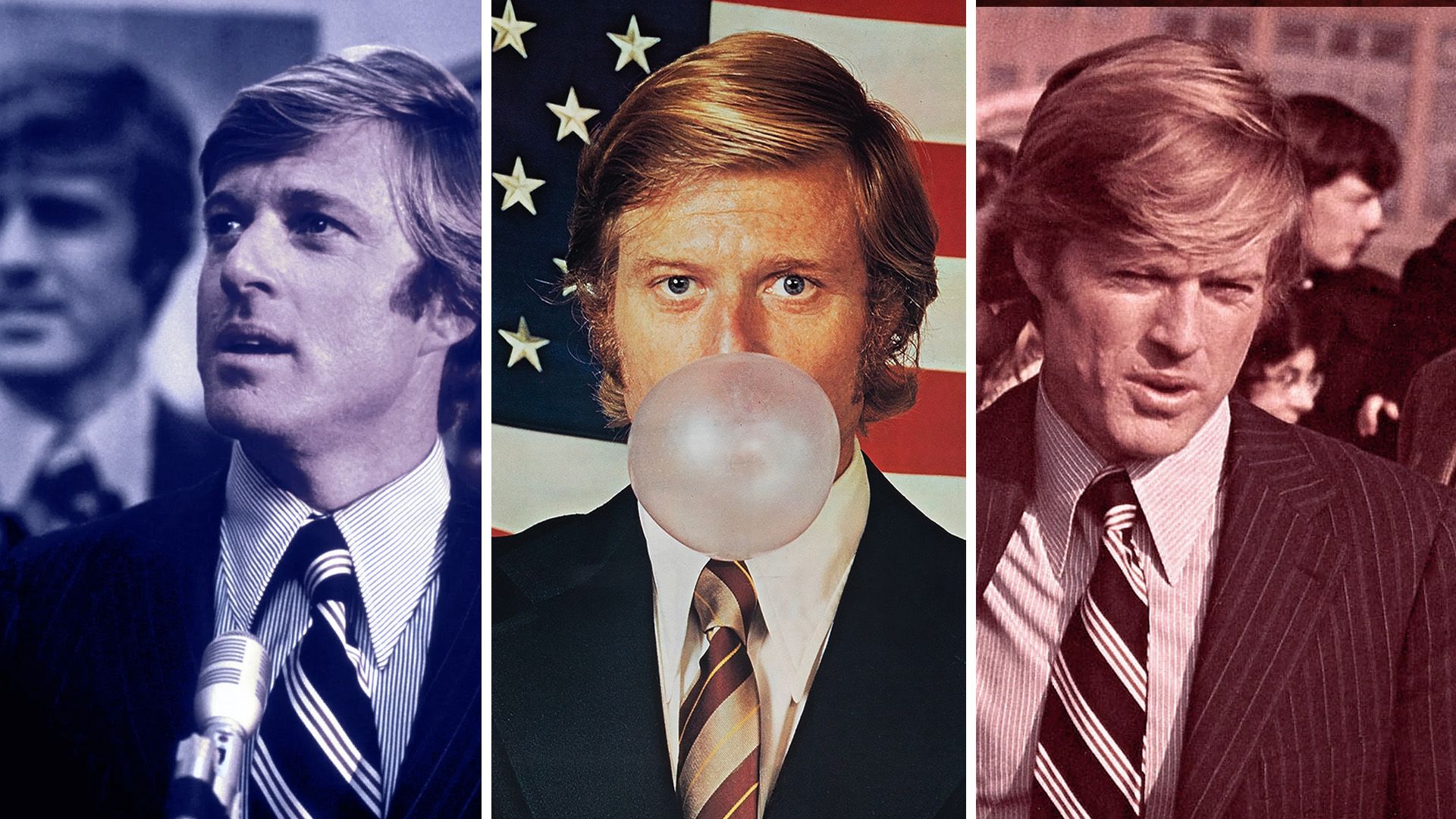 An edited image of Robert Redford in The Candidate