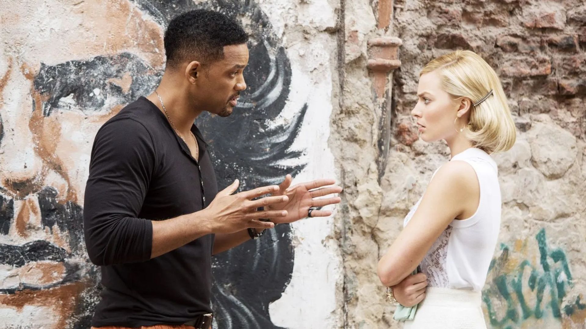 Will Smith & Margot Robbie have a tense conversation in Focus
