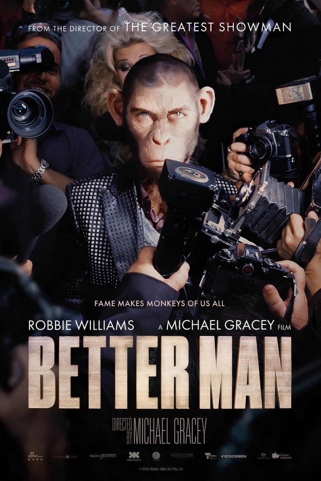 Better Man movie poster with Robbie Williams as a chimpanzee