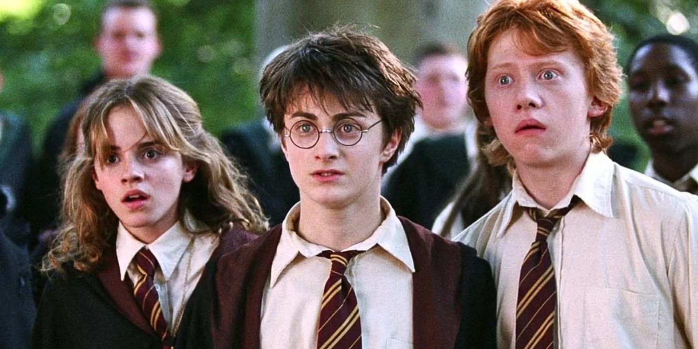 Daniel Radcliffe, Emma Watson, and Rupert Grint in Harry Potter Movie