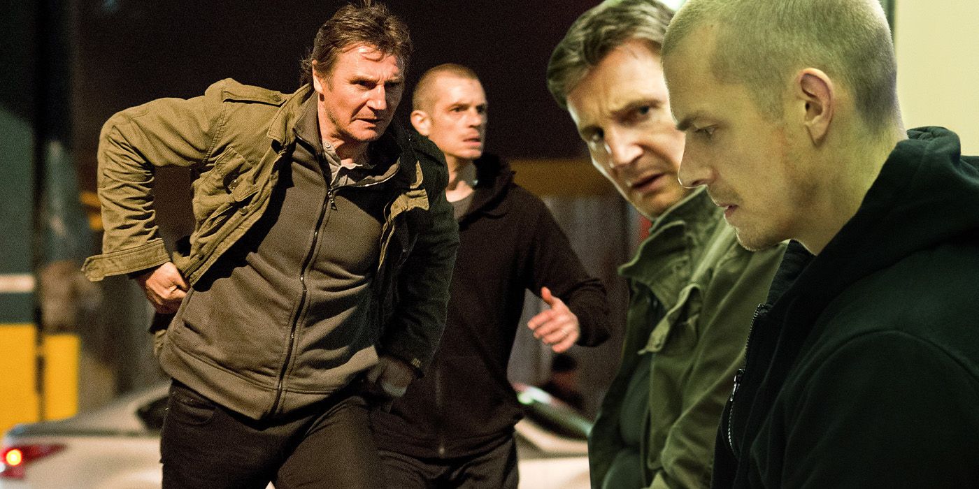 An edited image of Liam Neeson in Run All Night