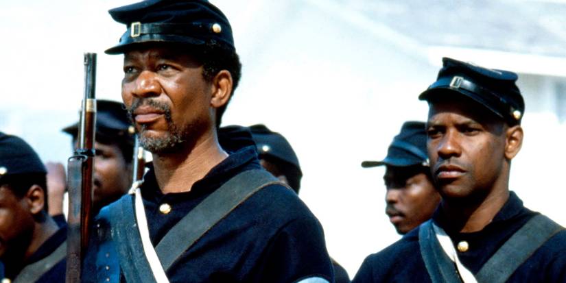 A scene from Glory with Morgan Freeman and Denzel Washington