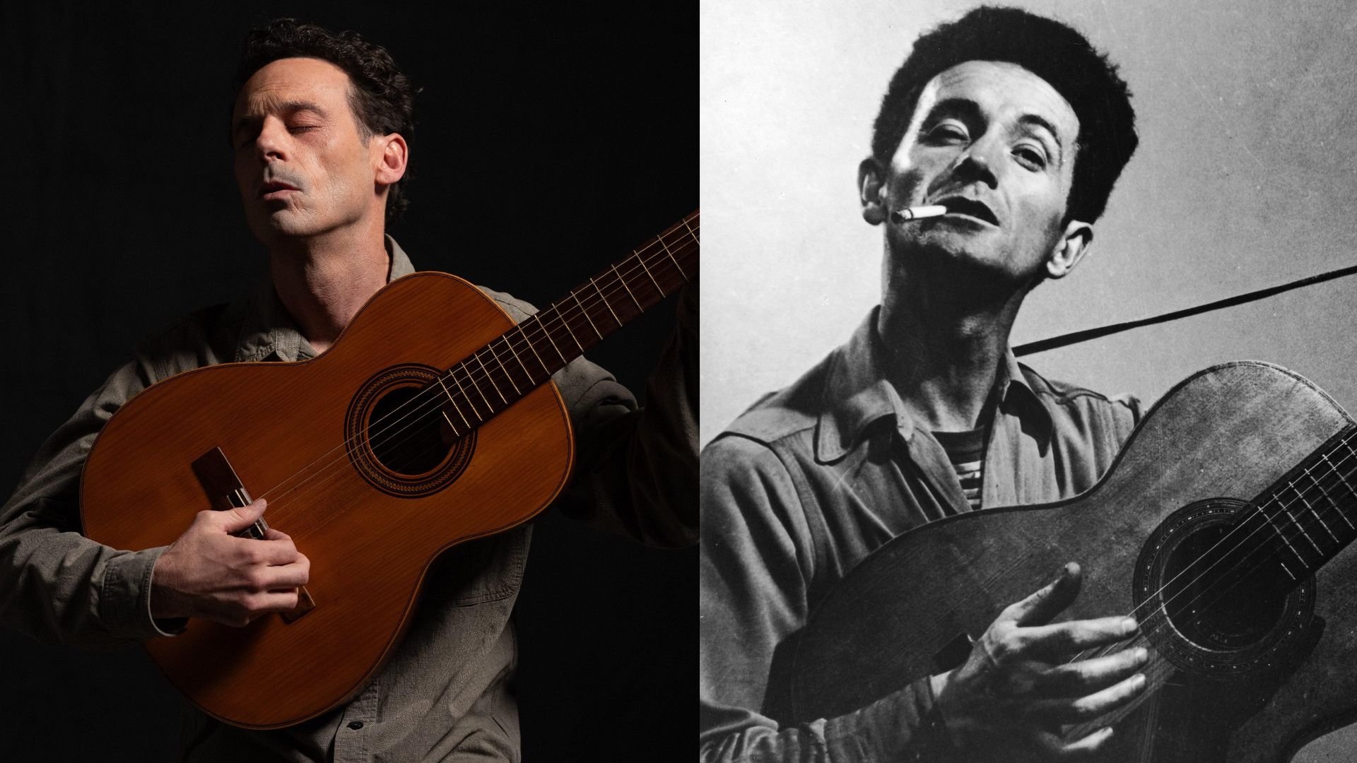 Woody Guthrie plays guitar in A Complete Unknown