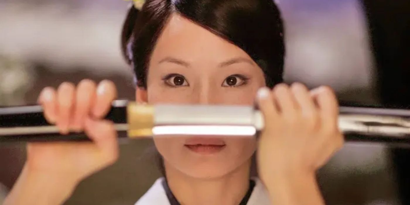 Lucy Liu as O-Ren Ishii with her sword in Kill Bill