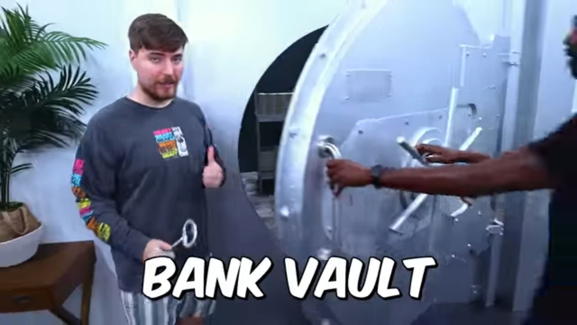 MrBeast in video First to Rob Bank Wins $100,000 with text reading 