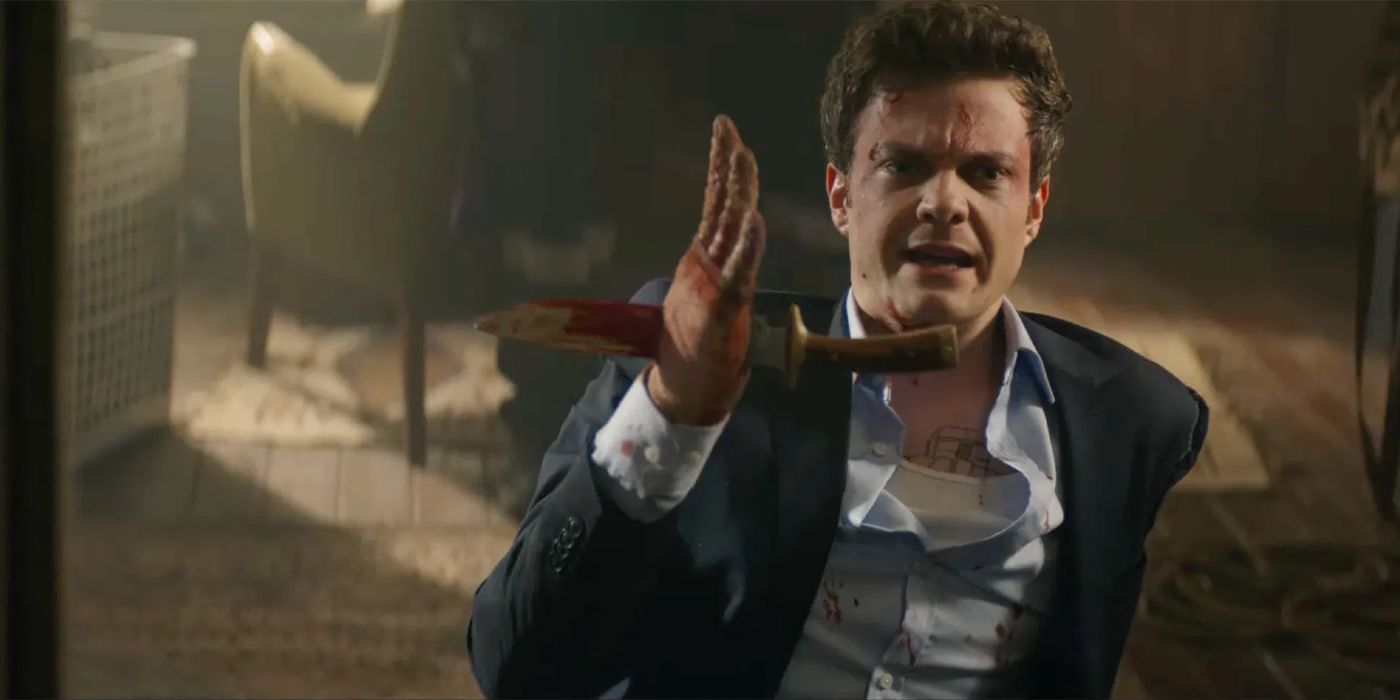 Jack Quaid has a knife through his hand in Novocaine