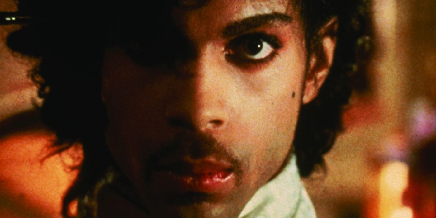 Prince staring at the camera straight on in Purple Rain