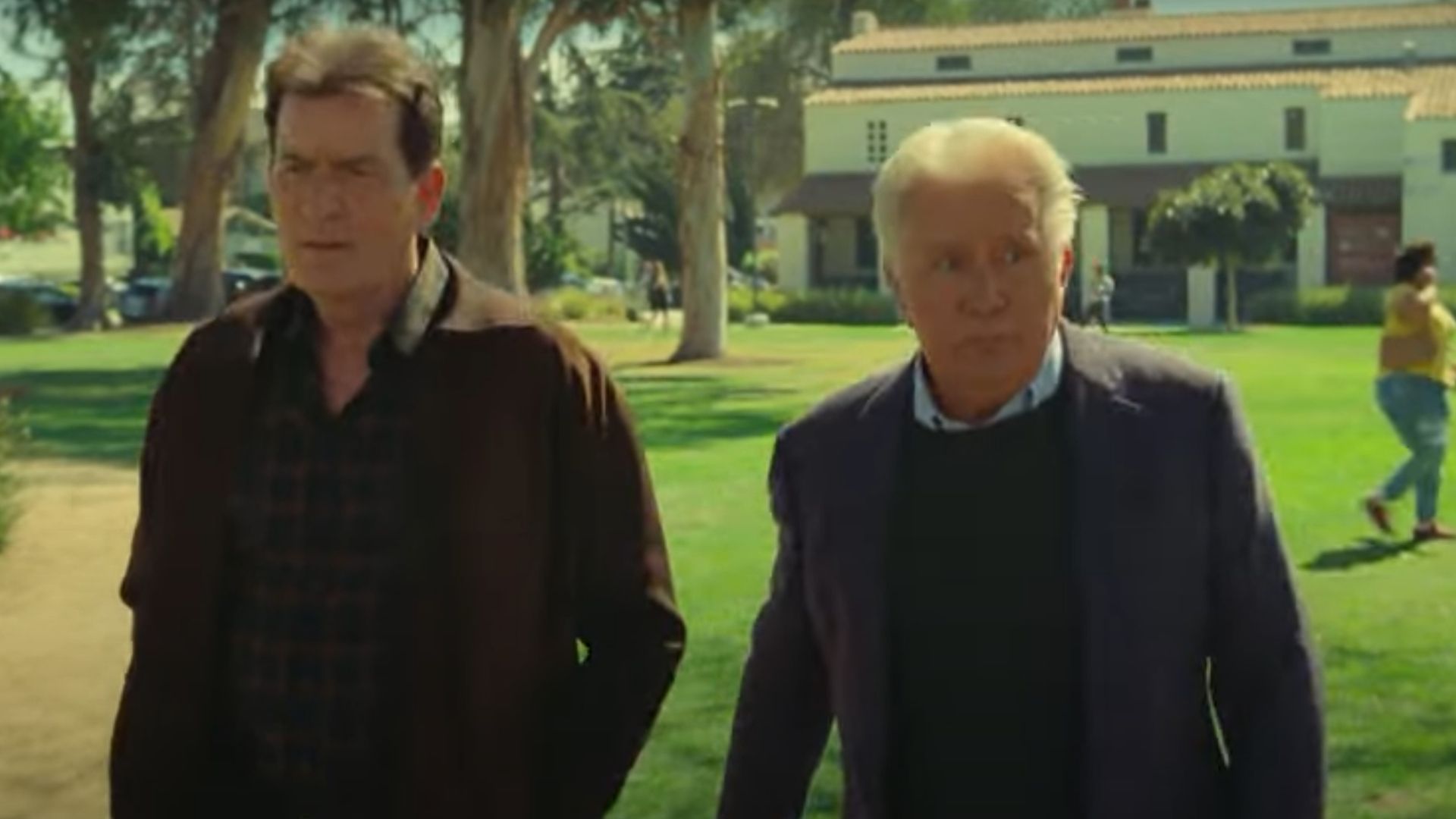 Charlie and Martin Sheen walk together in Ramble On