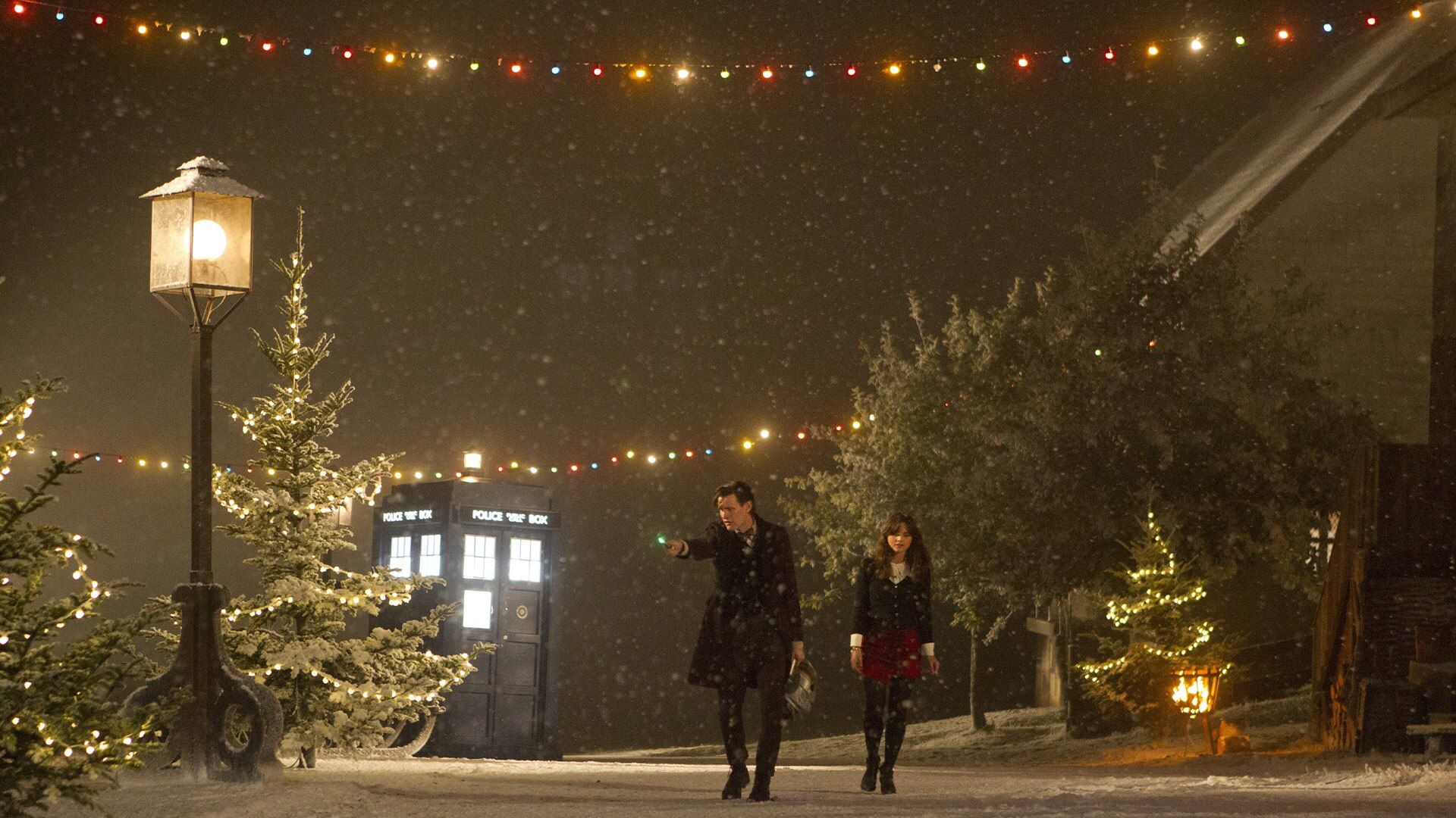 Matt Smith as the Doctor and Jenna Coleman as Clara in sci-fi TV show Doctor Who