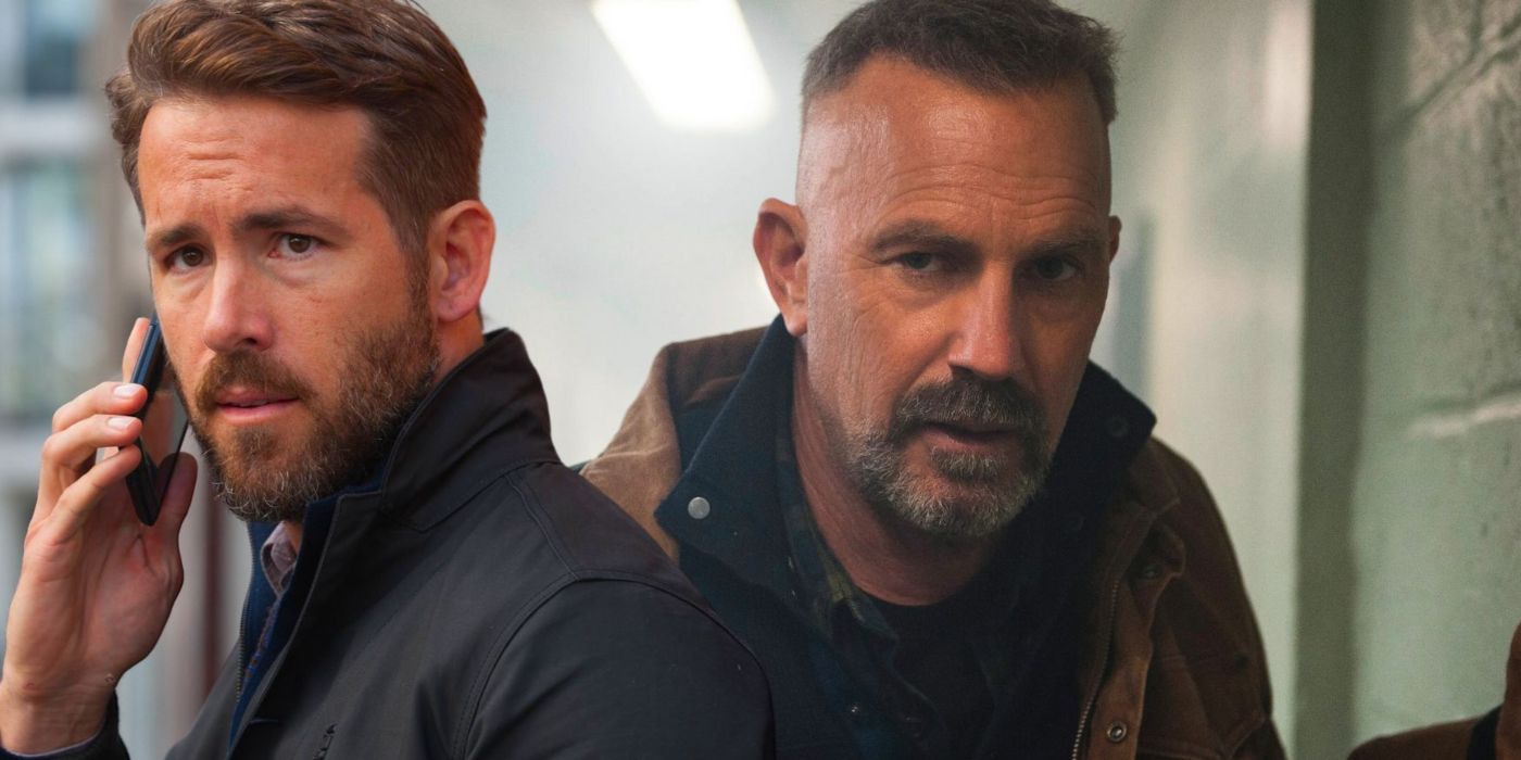 An edited image of Kevin Costner and Ryan Reynolds in Criminal