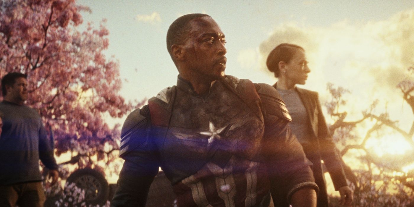 Anthony Mackie and cherry blossoms in Captain America Brave New World