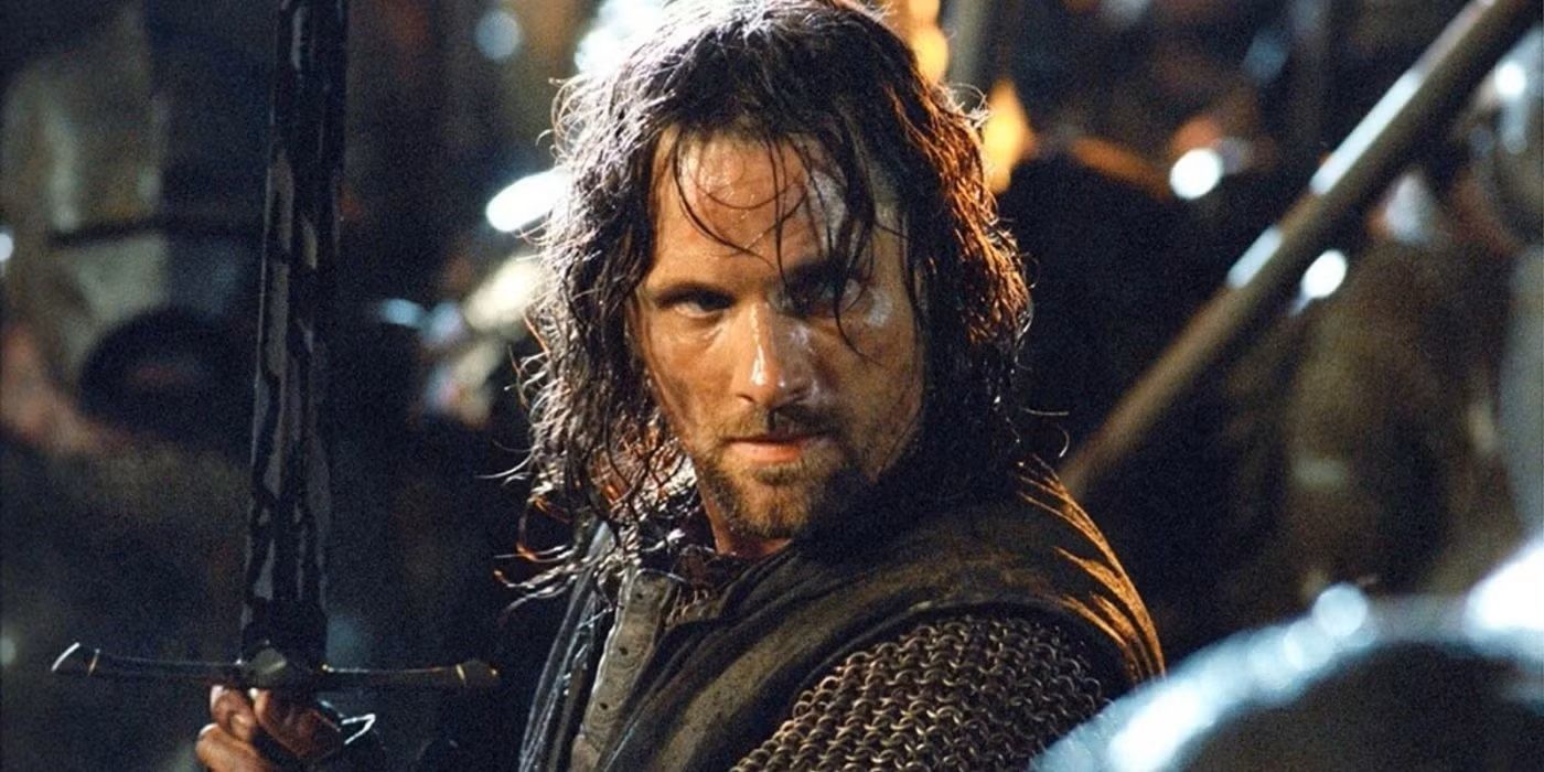 Aragorn in battle in Lord of the Rings.