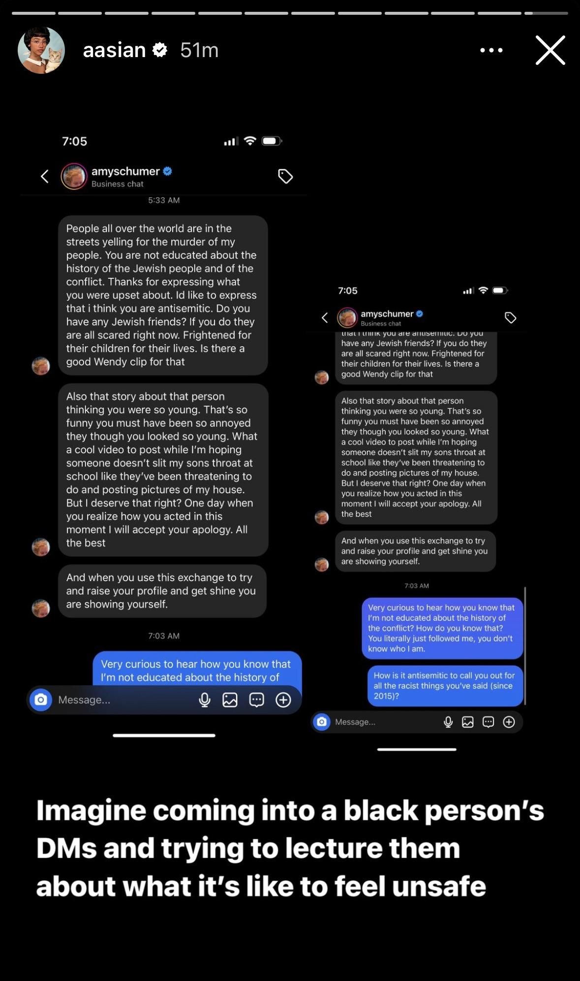 Asia Jackson's Instagram messages from Amy Schumer