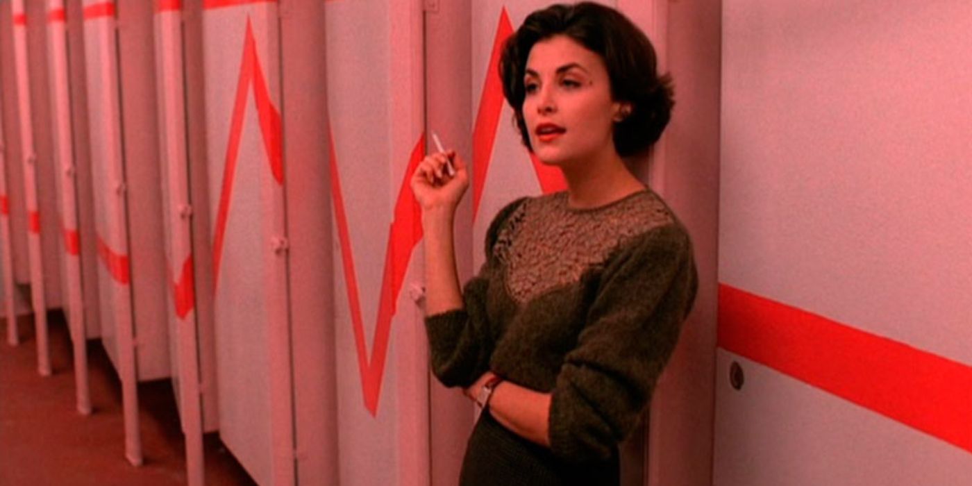 Audrey Horne with a cigarette in the bathroom in Twin Peaks