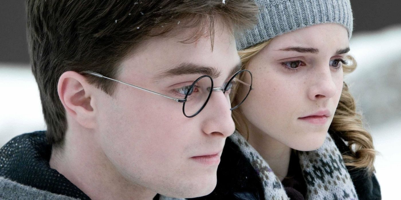 Daniel Radcliffe as Harry Potter and Emma Watson as Hermione Granger