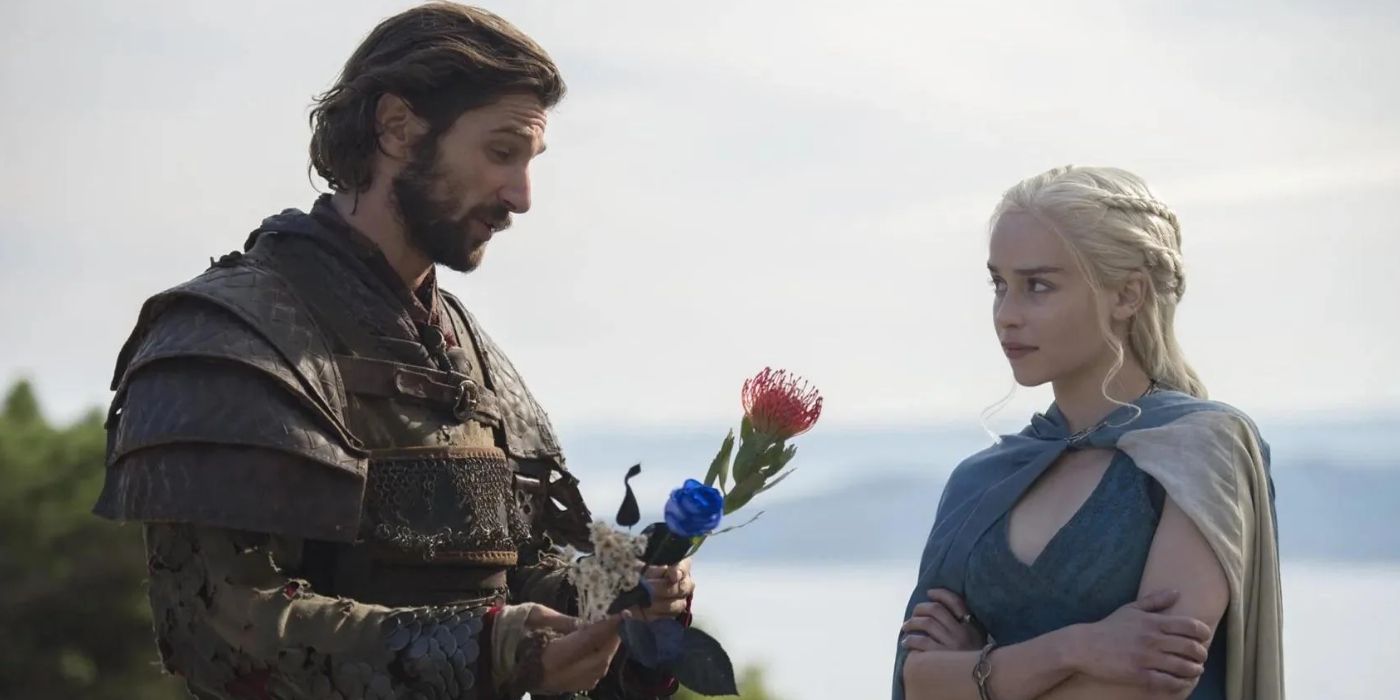 Emilia Clarke as Daenerys Targaryen and Michiel Huisman as Daario Naharis