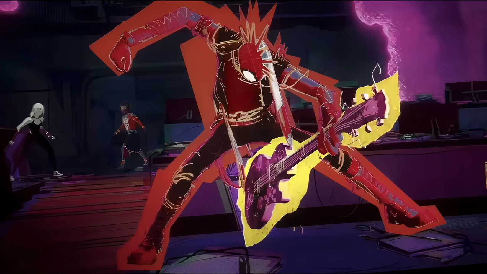 Spider-Punk uses his guitar as a weapon in Across The Spider-Verse.