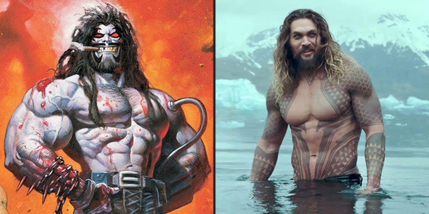 Jason Momoa as Aquaman next to Lobo