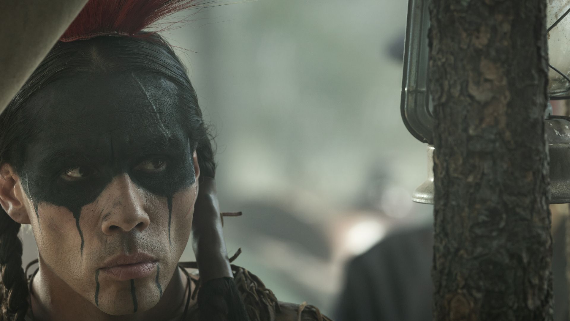 Native American with face paint in the Netflix Western series American Primeval