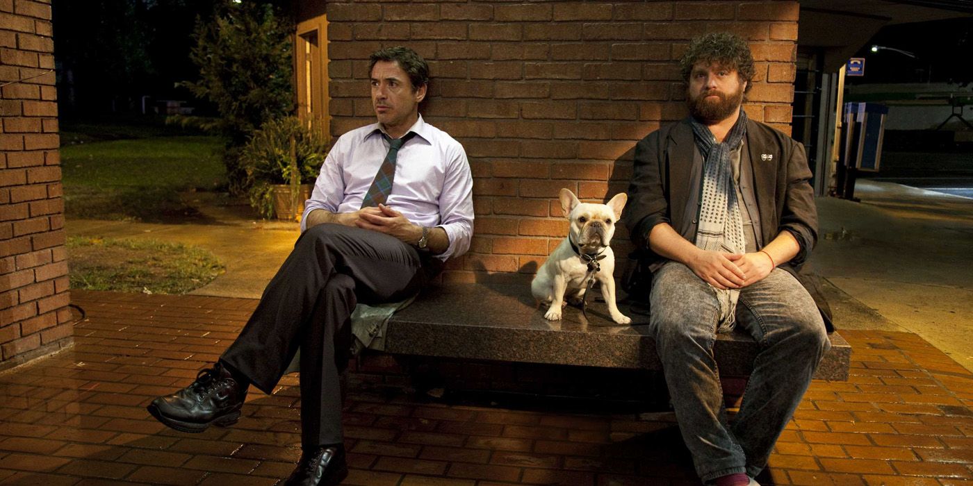 Robert Downey Jr. as Peter and Zach Galifianakis as Ethan in 'Due Date'