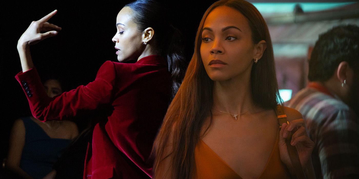 An edited image of Zoe Saldana in Emilia Perez