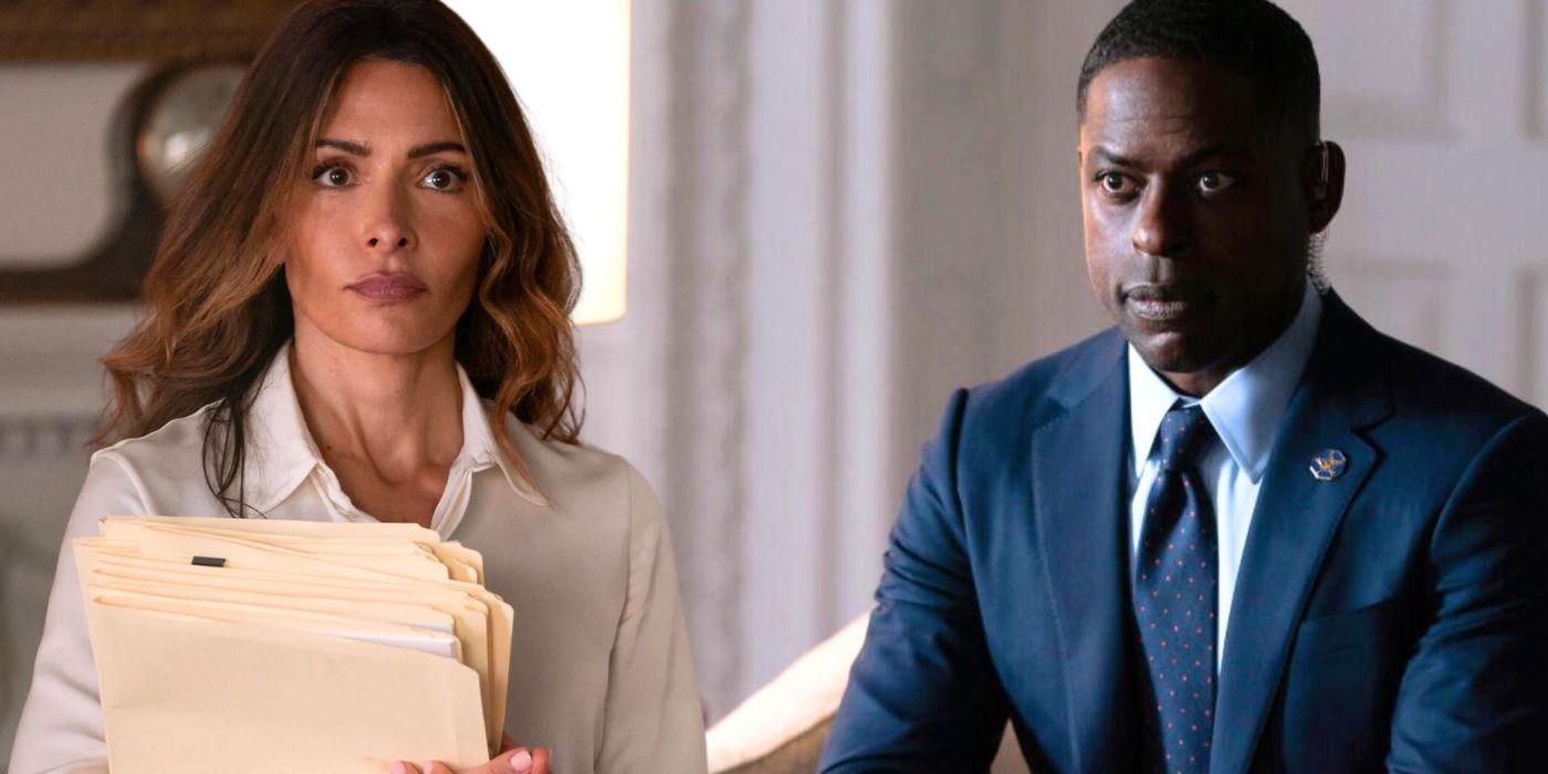 An edited image of Paradise with Sterling K. Brown and Sarah Shahi