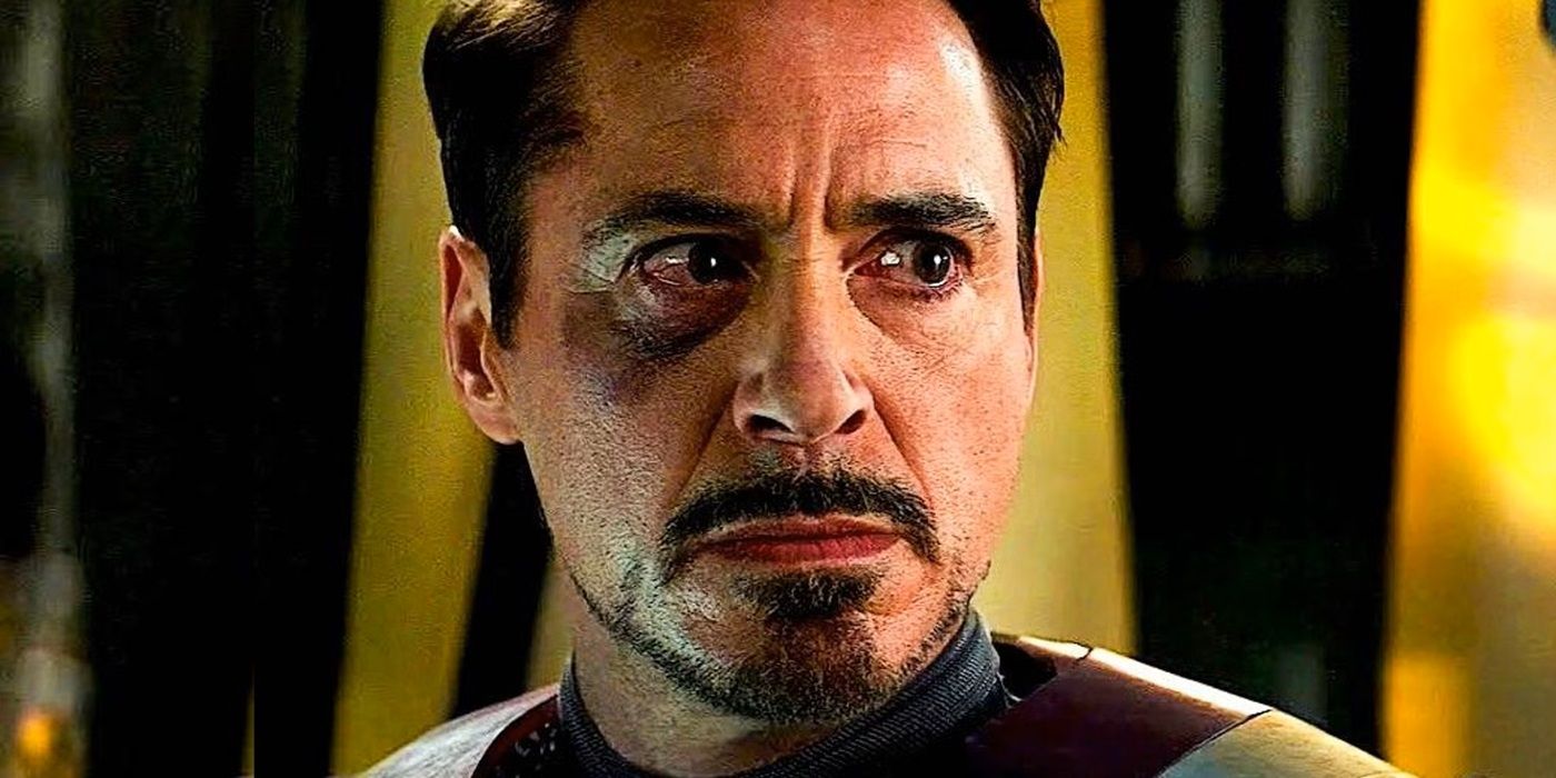 Robert Downey Jr. as Iron Man looking angry.