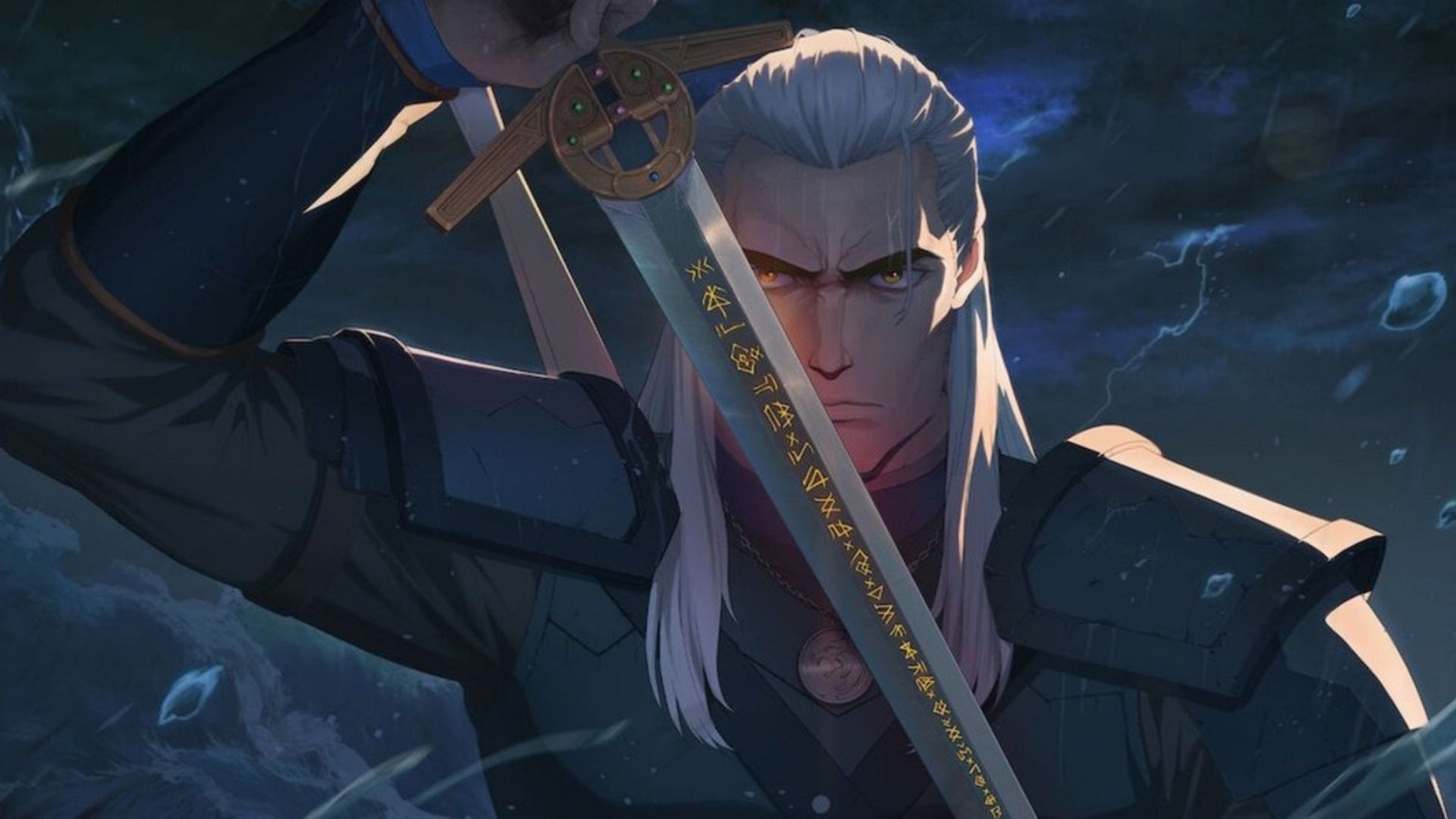 Geralt drawing his sword in The Witcher: Sirens of the Deep