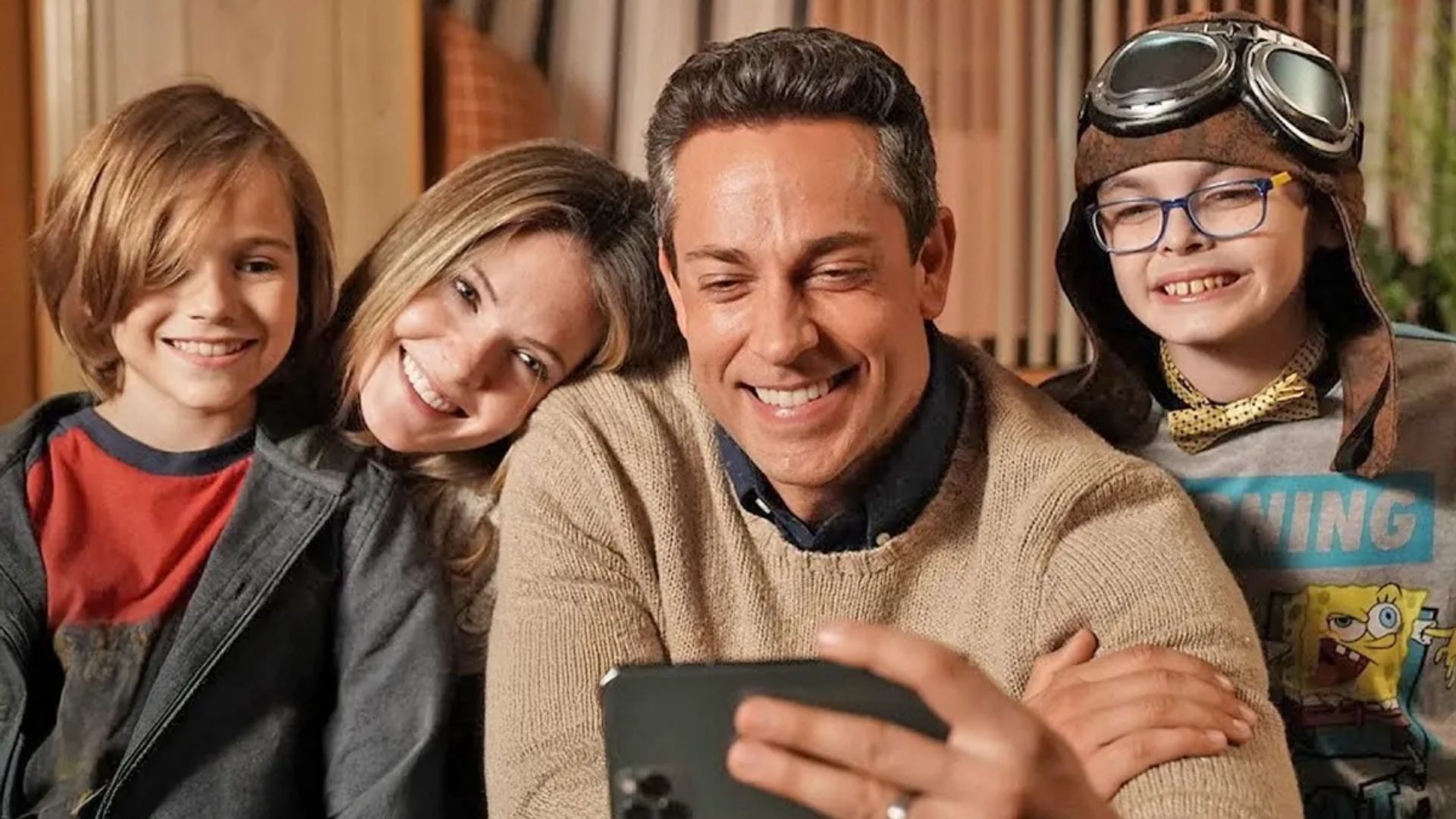 Zachary Levi, Jacob Levi, Meghann Fahy take a selfie in The Unbreakable Boy