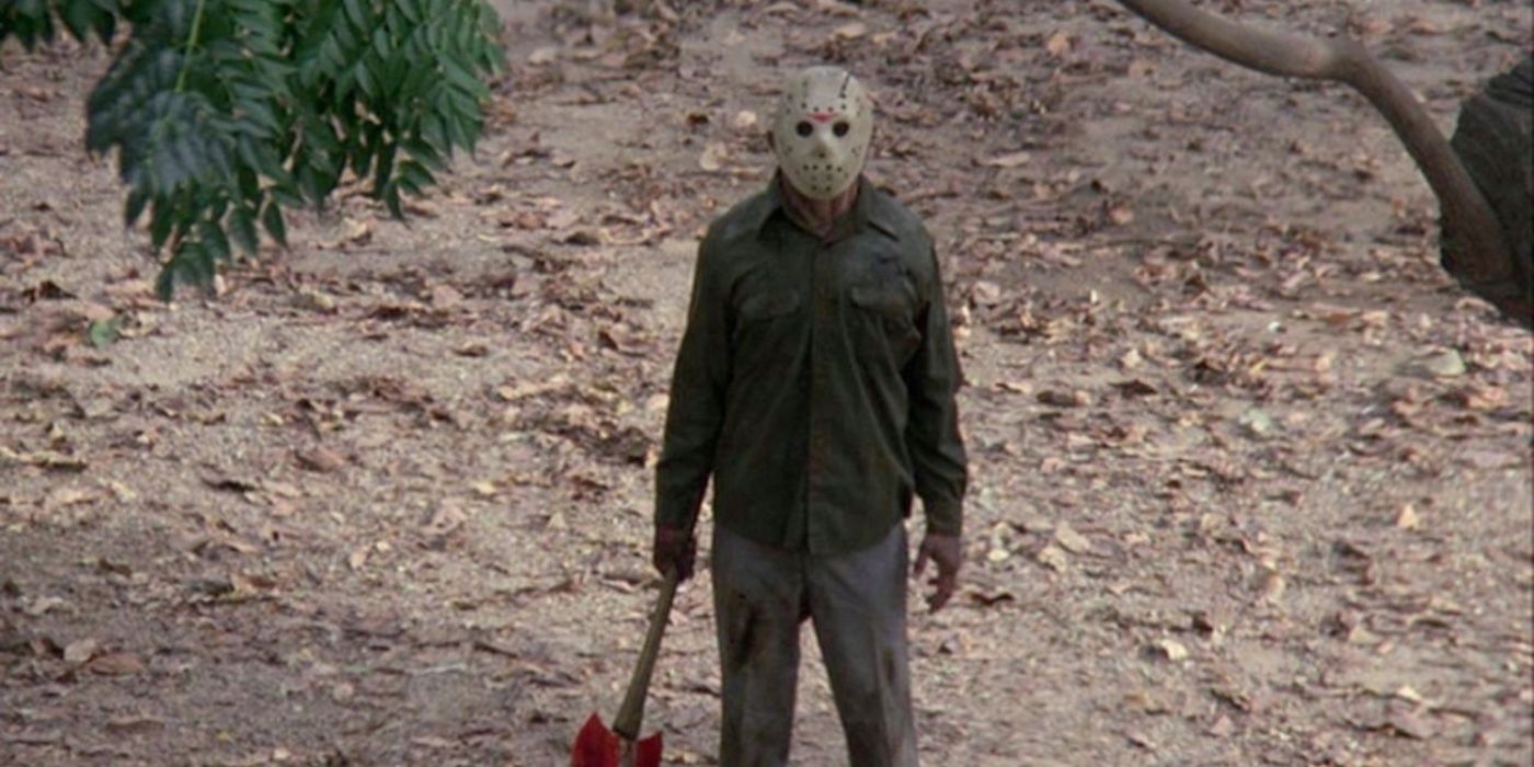 Jason Voorhees holds a bloody axe in Friday the 13th: A New Beginning