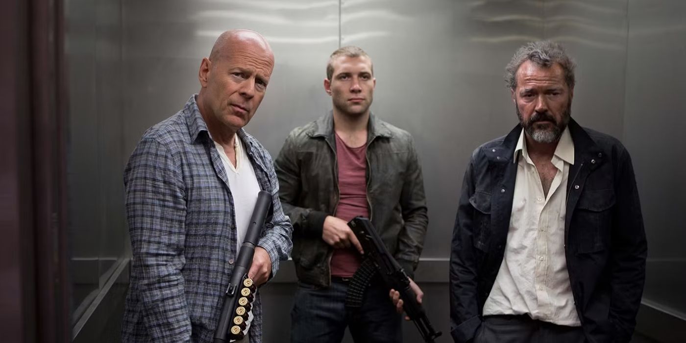 'A Good Day to Die Hard' cast in an elevator